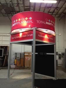 RENTAL: RE-9003 Rental Design, 10' Diameter Circular Sign, RE-1227 Small Rectangular Counter, and Large Monitor Mount -- Image 2