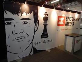 RENTAL: Inline Exhibit with SEG Fabric Graphic, Halogen Arm Lights, and RE-1202 Counter -- Image 2