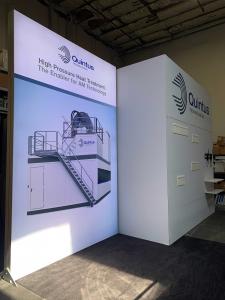 RENTAL: 10' x 20 x 12 ft. High Custom Design with Gravitee System Structure, Storage Closet with Locking Door, and 8 x 12 Lightbox. Includes (2) White Laminated Shelves, Large Monitor Mount, and Special Hanging Brackets for Client&rsquo;s Existing Lightbox Di