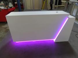 Custom Reception Counter with Storage and Programmable RGB Accent Lights and MOD-1473 Conference Charging Table with Wireless Charging Pads and Programmable RGB Perimeter Lights