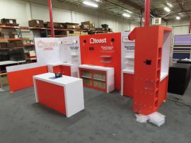 Custom Wood and Gravitee Modular Inline with (3) Custom Counters with Locking Storage, Shelves, Cubbies, Tower, Canopy, and Vinyl and Fabric Graphics