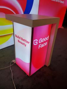 Modified VK-2949 SuperNova Lightbox with SEG Fabric Graphics and MOD-1731 Pedestal Counter with Backlit Graphics -- View 3