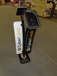 MOD-1334 iPad Stand with Locking Clamshells, Black Powder-coat Finish, and Graphic Wings and Faceplates