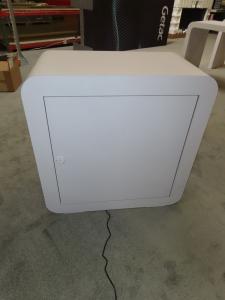 MOD-1573 Counter with Recessed Lights, Direct Print Graphic, and Locking Storage and (2) Custom Laminated Genius Bars -- View 3