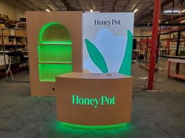 Modified VK-1364 Custom Inline with SuperNova Backlit Graphics. Arch Shelving Unit, RGB LED Accent Lights, Locking Storage, and Modified MOD-1584 Counter with Backlit Logo