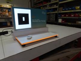 (2) Custom Tabletop Displays with Laminated Wood and Acrylic Bases, Direct Print Graphics, and RGB LEG Lights