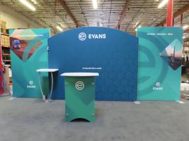 Modified SYK-2005 Symphony Portable Display with SEG Fabric Graphics, Backwall Counter, Monitor Mount, and SYM-406 Portable Counter with Locking Storage