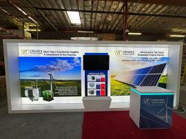 RENTAL: Modified RE-2155 Inline Design with White Laminated Finished Encasement for Single Sided Lightbox with Fabric Blocker Panel, Large Monitor Mount, 43" Monitor with HDMI Cable, White Laminated Planter Box, RE-1594 White Laminated Reception Counter w
