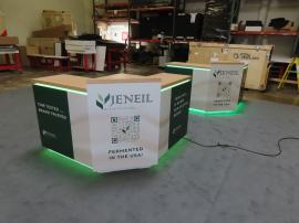 (2) Three-piece Custom Counters with RGB Accent Lights, Vinyl Graphics, and Locking Storage