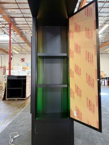 Custom Display Arch with Halo Lit Logo, RGB Programmable Lighting, Adjustable Shelves, and Product Displays -- View 3