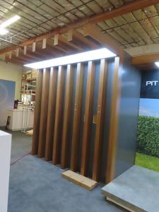 Custom Inline with Product Counter, Storage Closet, Vinyl Graphics, LED Accent Lights, and Planter Boxes -- View 3