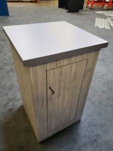 Reconfigurable Symphony Portable Display with Privacy Wall, Tension Fabric Graphics, and (2) LTC-131 Pedestals with with Locking Storage -- Counter Back