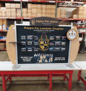 VK-1291 Sacagawea Portable Tabletop Display with Fabric Graphic, Floating Graphic, and Shelf