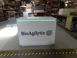 MOD-1596 Custom Counter with Vinyl Graphic, RGB LED Accent Lights, and Locking Storage
